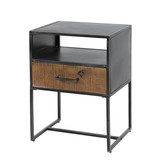 Rough Metal - Table de chevet - gun metal - 1 tiroir - bois dur robuste - 1 niche