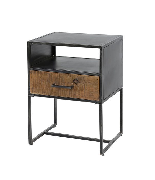 Duverger® Rough Metal - Table de chevet - gun metal - 1 tiroir - bois dur robuste - 1 niche