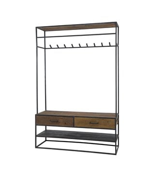 Rough Metal - Garderobenständer - Rotguss - 2 Schubladen - robustes Hartholz - 1 Ablage