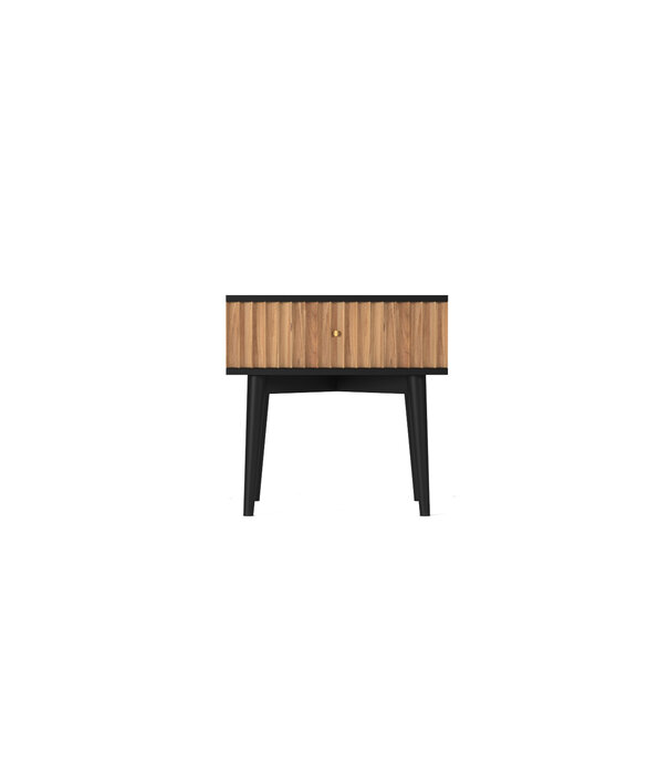 Duverger® Scandinavian Black Piano - Nachtkastje - 1 lade - massief acacia - naturel - zwarte omkasting