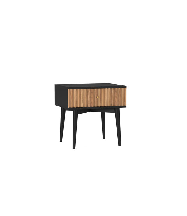 Duverger® Scandinavian Black Piano - Nachtkastje - 1 lade - massief acacia - naturel - zwarte omkasting