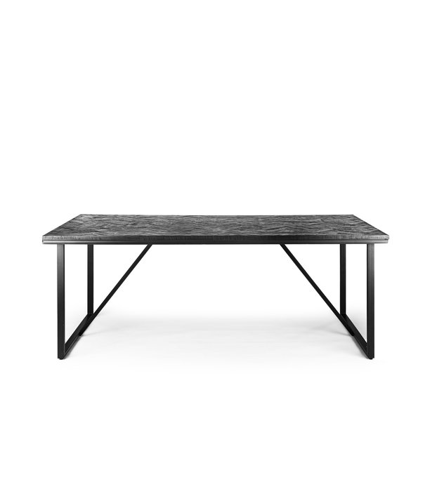 Duverger® Herringbone - Table de salle à manger - noir - parquet à chevrons - structure métallique - rectangle - 160x90