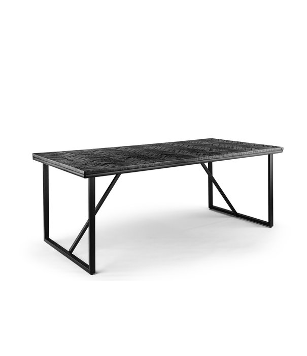 Duverger® Herringbone - Table de salle à manger - noir - parquet à chevrons - structure métallique - rectangle - 160x90