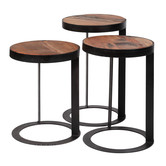 Ruf Industry – Beistelltisch - 3er Set - robustes Hartholz - Metall