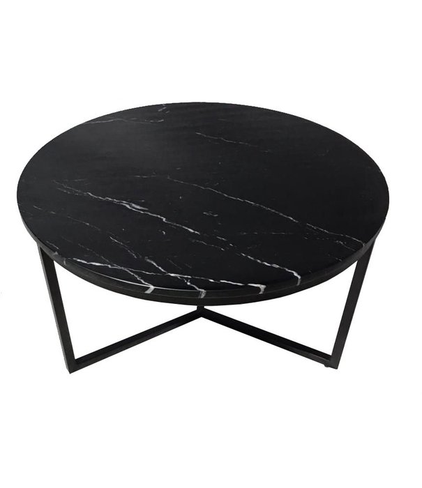 Duverger® Marble - Salontafel - rond 60cm - marmer - zwart generfd - uniek - ster frame - staal - zwart gepoedercoat