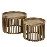 Barred - Couchtisch - 2er-Set - rund - Mangoholz massiv - sandfarben