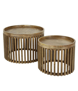 Barred - Couchtisch - 2er-Set - rund - Mangoholz massiv - sandfarben