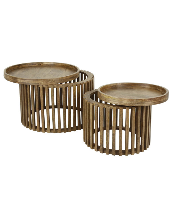 Duverger® Barred - Table basse - set of 2 - ronde - bois de manguier massif - couleur sable