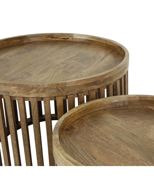 Duverger® Barred - Table basse - set of 2 - ronde - bois de manguier massif - couleur sable