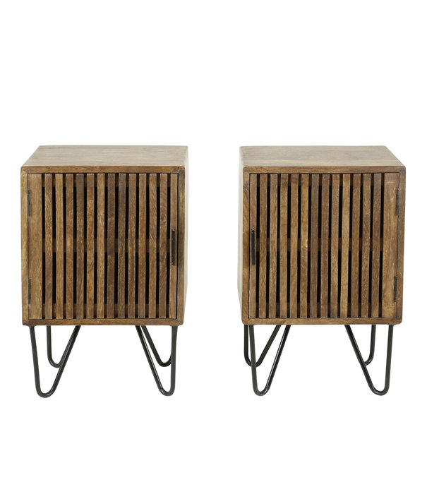 Duverger® Barred - Table de chevet - set of 2 - 1 porte - bois de manguier massif - couleur sable