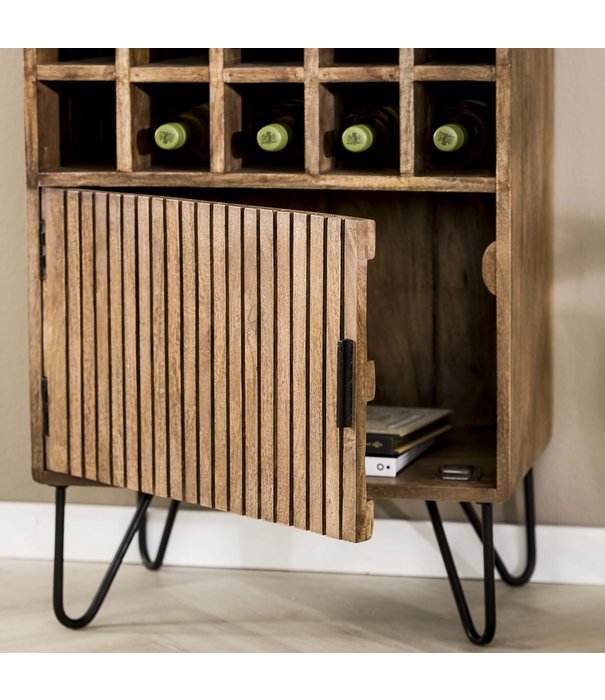 Duverger® Barred - Meuble bar - 15 compartiments à vin - 1 porte - bois de manguier massif - couleur sable