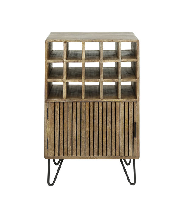 Duverger® Barred - Meuble bar - 15 compartiments à vin - 1 porte - bois de manguier massif - couleur sable