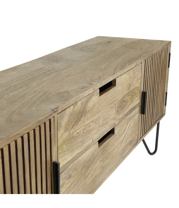 Duverger® Barred - Meuble TV - 2 portes - 2 tiroirs - bois de manguier massif - coloris sable