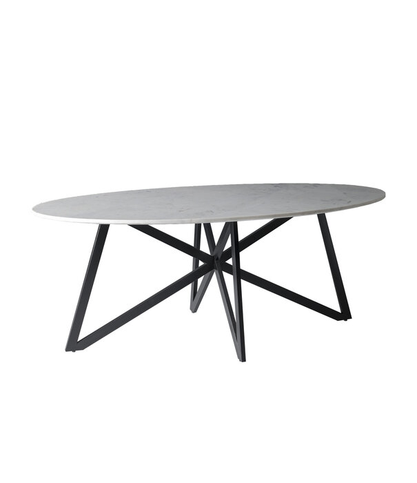 Duverger® Marble - Table de salle à manger - marbre - acier revêtu - 200cm - blanc - ovale