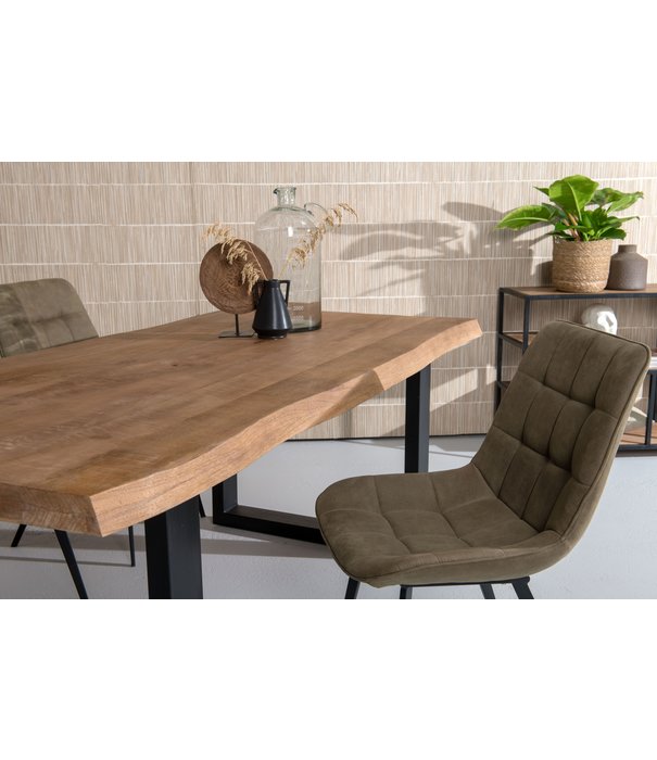 Duverger® Omerta - Eettafel - rechthoekig - boomstam - 200cm - mango - naturel - stalen U-poot - zwart gecoat