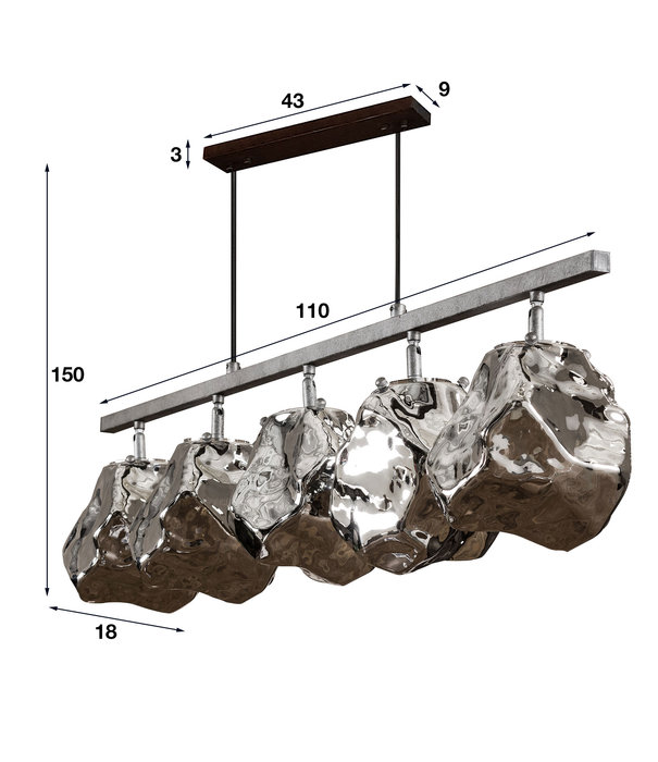 Duverger® Ice - Hanglamp - mondgeblazen glas - metalen armatuur - 5 lichtpunten