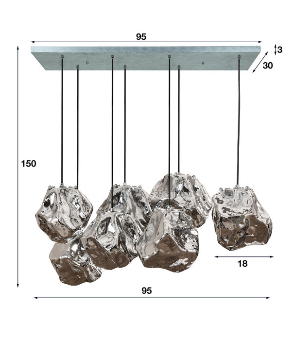 Duverger® Ice - Lampe suspendue - verre soufflé à la bouche - fixation en métal - 7 points lumineux
