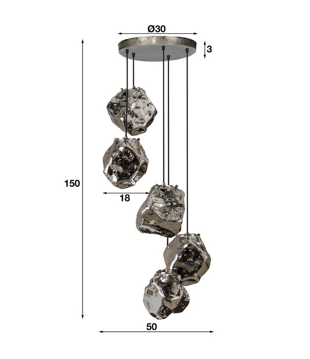 Duverger® Ice - Lampe suspendue - verre soufflé à la bouche - fixation en métal - 5 points lumineux