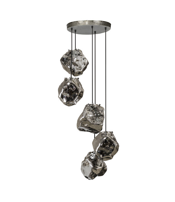 Duverger® Ice - Lampe suspendue - verre soufflé à la bouche - fixation en métal - 5 points lumineux