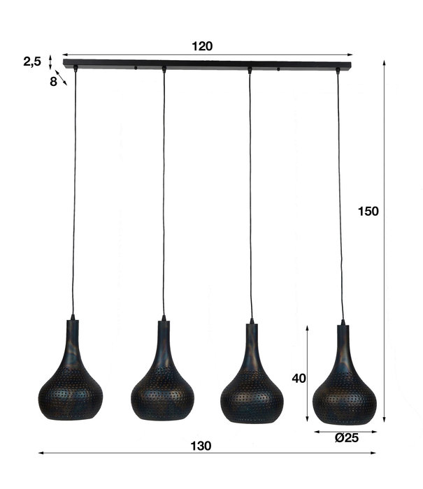 Duverger® Flask Cone - Hanglamp - zwart/bruin - 4 metalen kegelvormige kappen