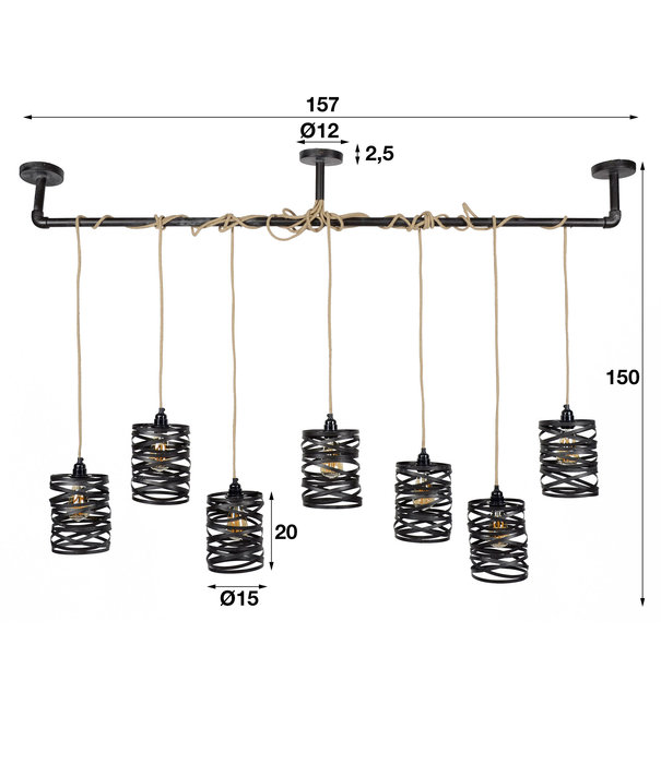 Duverger® Wrapped Metal - Lampe suspendue - abat-jour en métal - 7 lumières