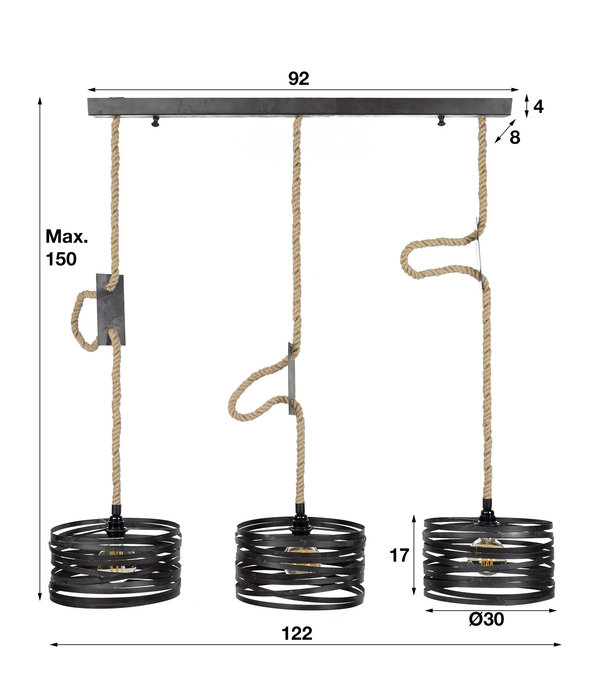 Duverger® Wrapped Metal - Lampe suspendue - abat-jour en métal - 3 points lumineux