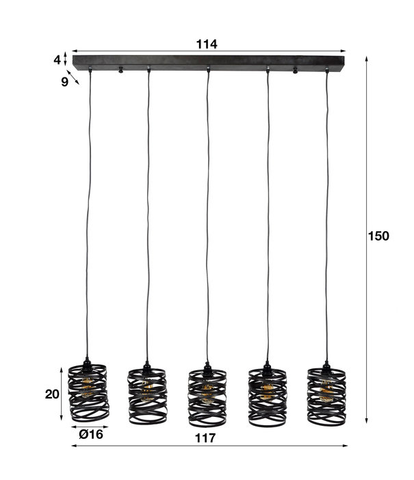 Duverger® Wrapped Metal - Hanglamp - metalen kappen - 5 lichtpunten