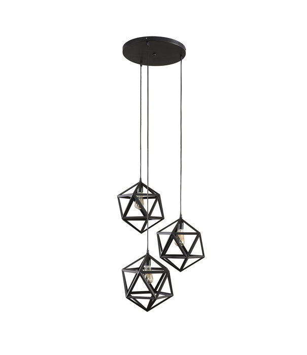 Duverger® Cubed Metal - Hanglamp - gepoedercoat metaal - zwart - 3 lichtpunten