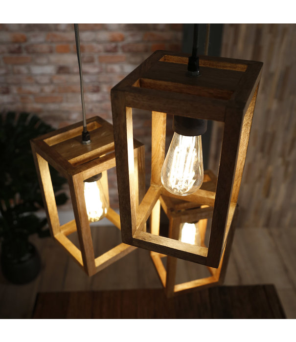 Duverger® Massive Mango - Lampe suspendue - cadres ouverts en bois - 3 points lumineux