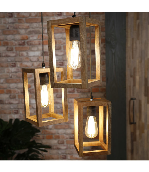 Duverger® Massive Mango - Lampe suspendue - cadres ouverts en bois - 3 points lumineux