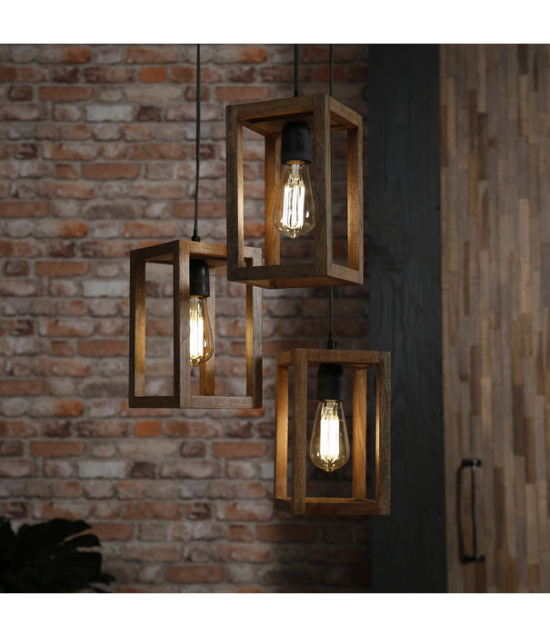 Duverger® Massive Mango - Lampe suspendue - cadres ouverts en bois - 3 points lumineux