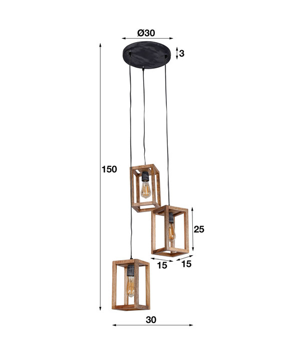 Duverger® Massive Mango - Hanglamp - open houten frames - 3 lichtpunten