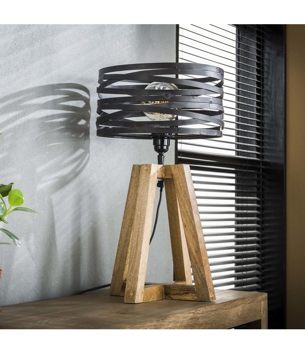 Duverger® Wrapped Metal - Lampe à poser - métal torsadé - cadre en bois croisé