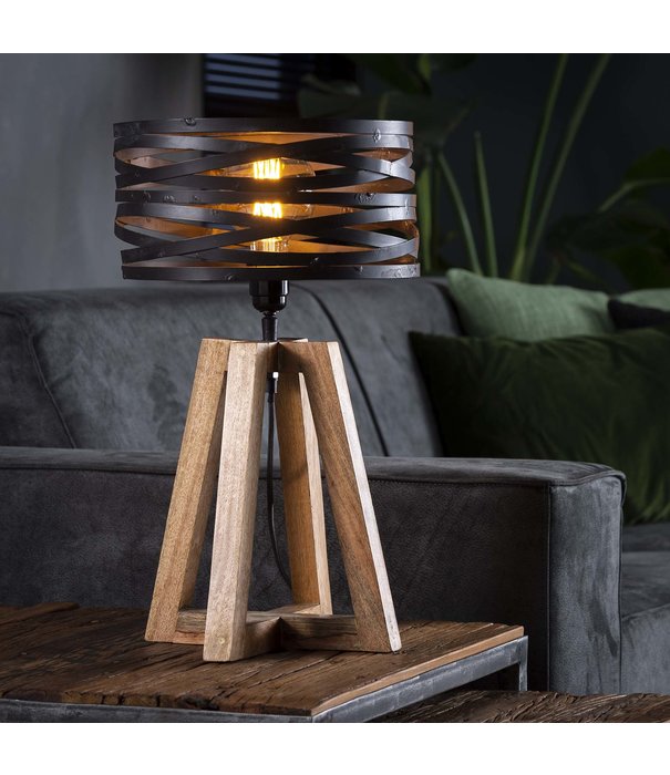 Duverger® Wrapped Metal - Lampe à poser - métal torsadé - cadre en bois croisé