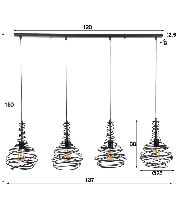 Duverger® Cocoon - Hanglamp - metalen armatuur - zwart gepoedercoat - 4 lichtpunten