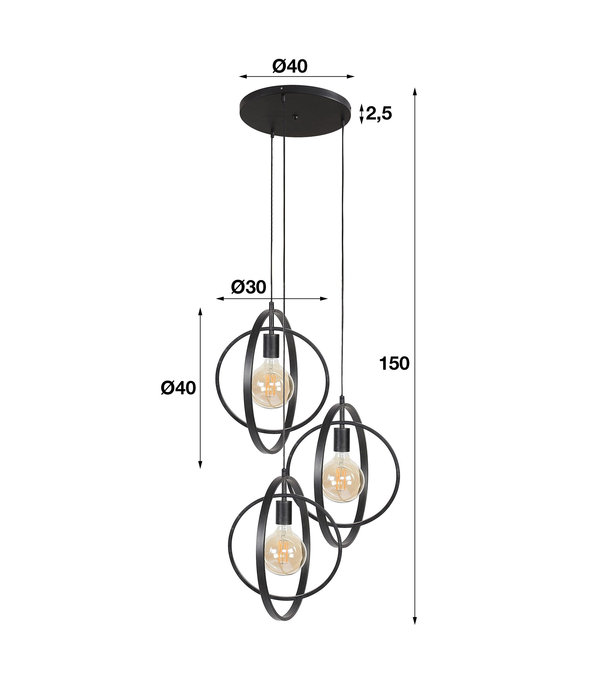 Duverger® G-force - Hanglamp - metaal - houtskoolfinish - getrapt - 3 lichtpunten