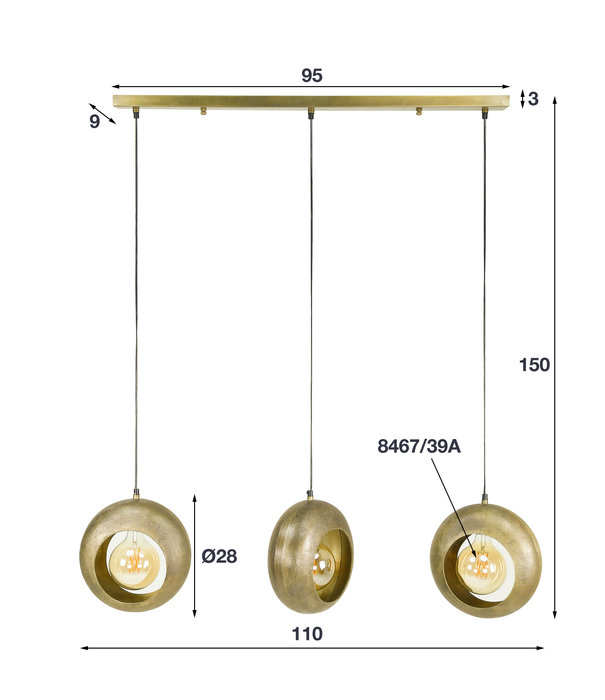 Duverger® Luna - Hanglamp - zandgegoten aluminium - brons antiek - volle maan