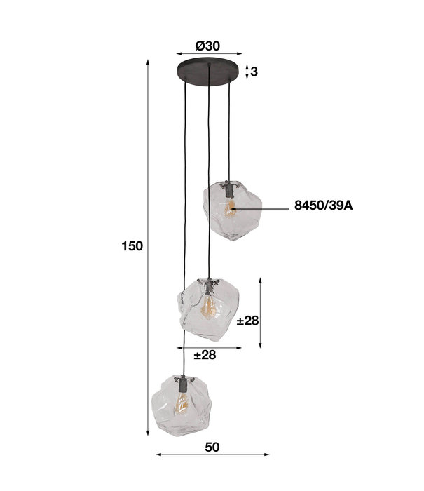 Duverger® Icecube - Hanglamp - 3L - transparant mondgeblazen glas