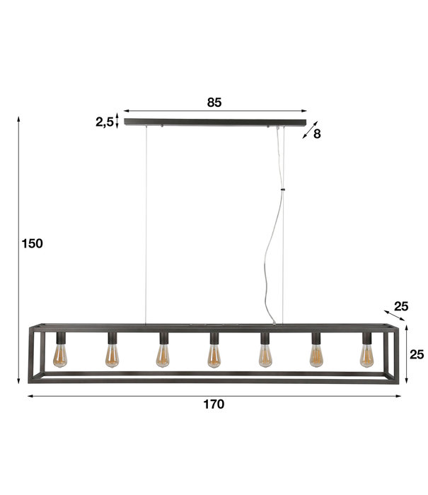 Duverger® Rectangular - Hanglamp - rechthoekig metalen frame - 7 lichtpunten