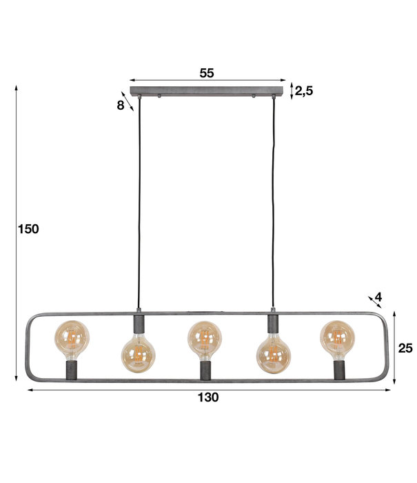 Duverger® Industrial Silver - Hanglamp - metaal - oud zilver - 5 lichtpunten