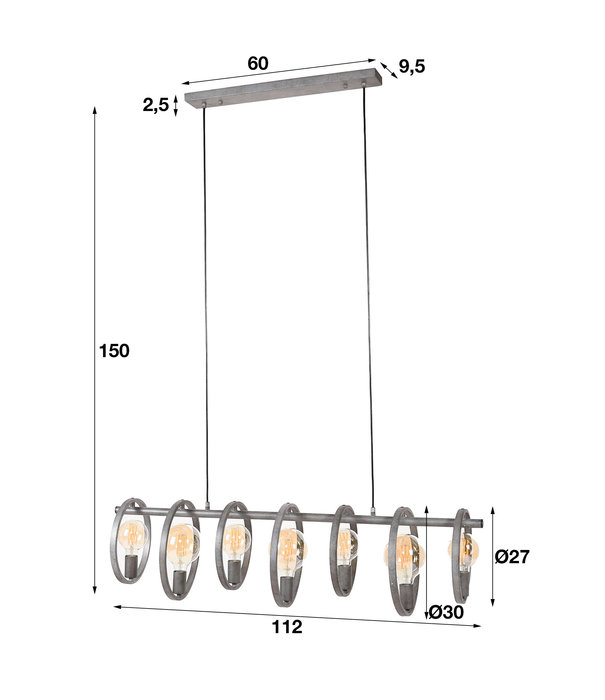 Duverger® Spheroid - Lampe suspendue - métal - vieil argent - 7 points lumineux