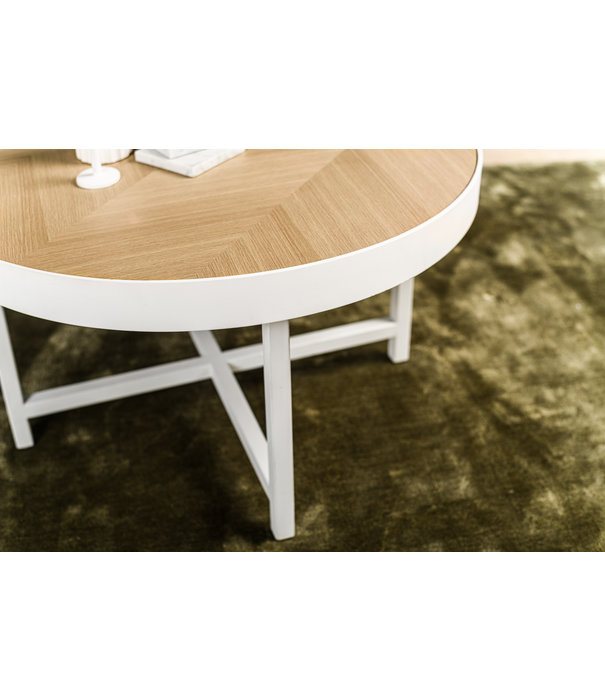 Duverger® Metal white - Table basse - ronde - 74cm - placage chêne - rebord en acier - pieds croisés - blanc