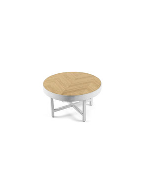 Metal white - Table basse - ronde - 74cm - placage chêne - rebord en acier - pieds croisés - blanc