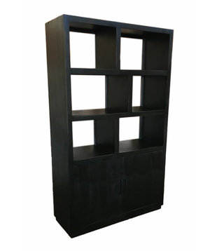 Black Omerta - Bibliotheksschrank - Mango - Schwarz - 2 Türen - 6 Nischen - Stahlrahmen