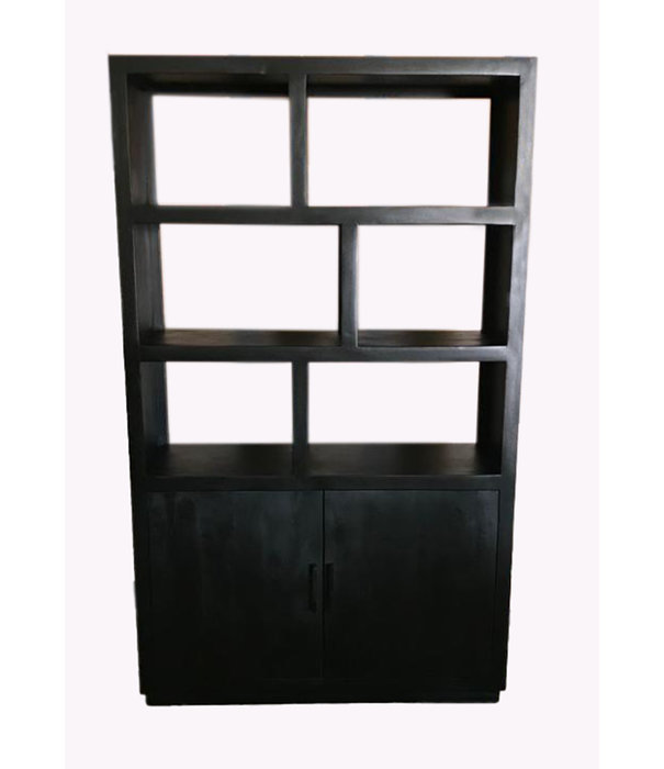 Duverger® Black Omerta - Armoire bibliothèque - mangue - noir - 2 portes - 6 niches - châssis acier