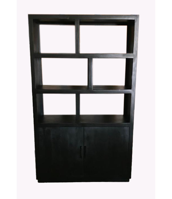 Duverger® Black Omerta - Bibliotheksschrank - Mango - Schwarz - 2 Türen - 6 Nischen - Stahlrahmen