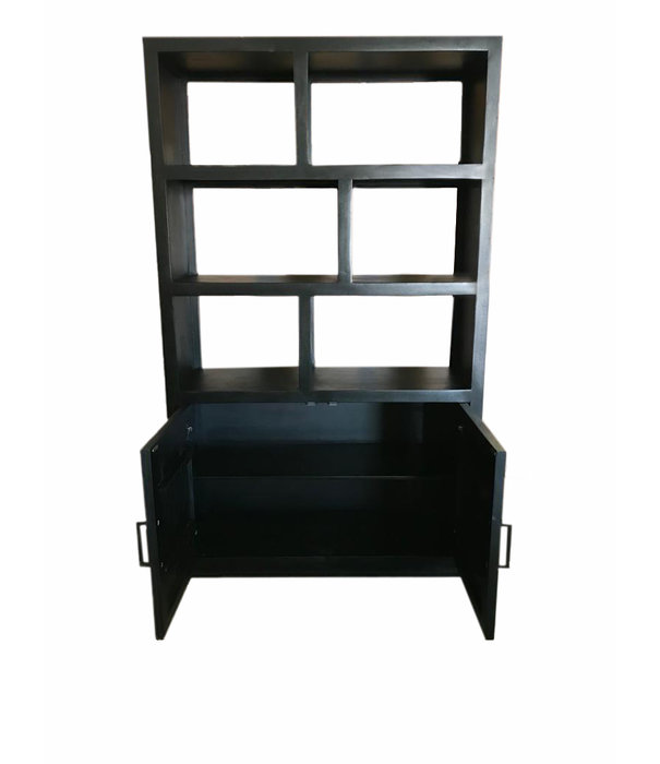 Duverger® Black Omerta - Bibliotheekkast - mango - zwart - 2 deuren - 6 nissen - stalen frame