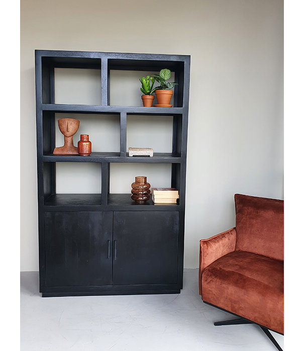 Duverger® Black Omerta - Bibliotheekkast - mango - zwart - 2 deuren - 6 nissen - stalen frame