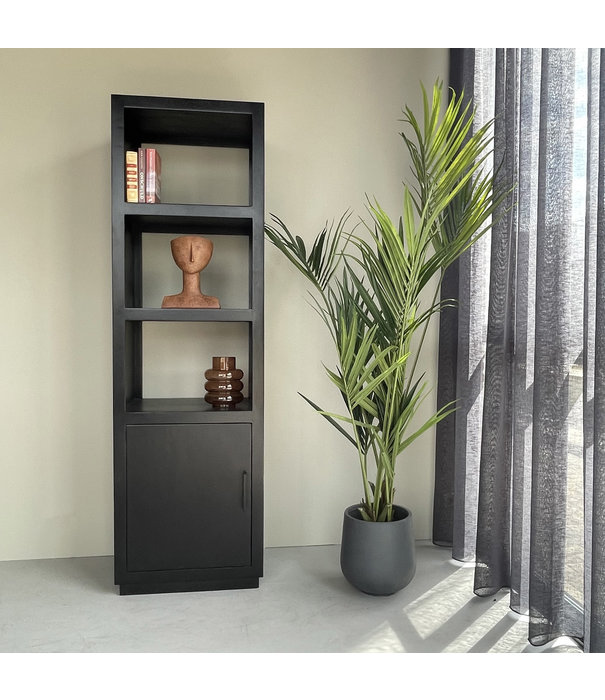 Duverger® Black Omerta - Armoire de rangement - mangue - noir - 1 porte - 3 niches - châssis en acier - revêtement noir