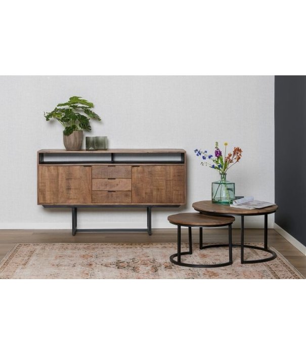 Duverger® Tropical - Sideboard - 150cm - 2 Türen - 3 Schubladen - 1 Nische - Mangoholz - Stahl